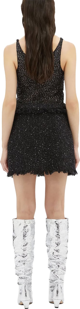 MSGM Black Textured Fringed Cotton Mini Skirt Zwart
