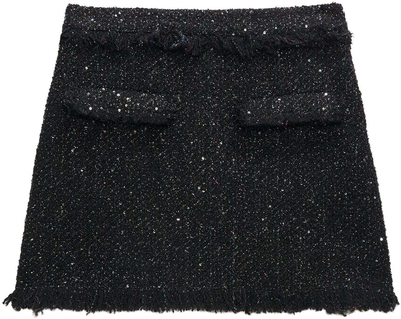 MSGM Black Textured Fringed Cotton Mini Skirt Zwart
