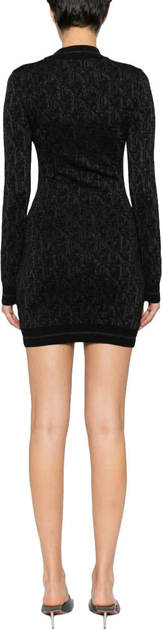 Palm Angels Monogram Jacquard Fitted Viscose Mini Dress Zwart