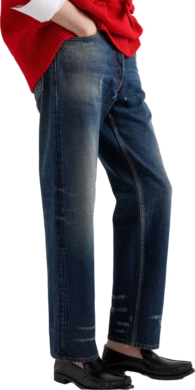 Prada Medium Blue Relaxed-Fit Five-Pocket Jeans Zwart