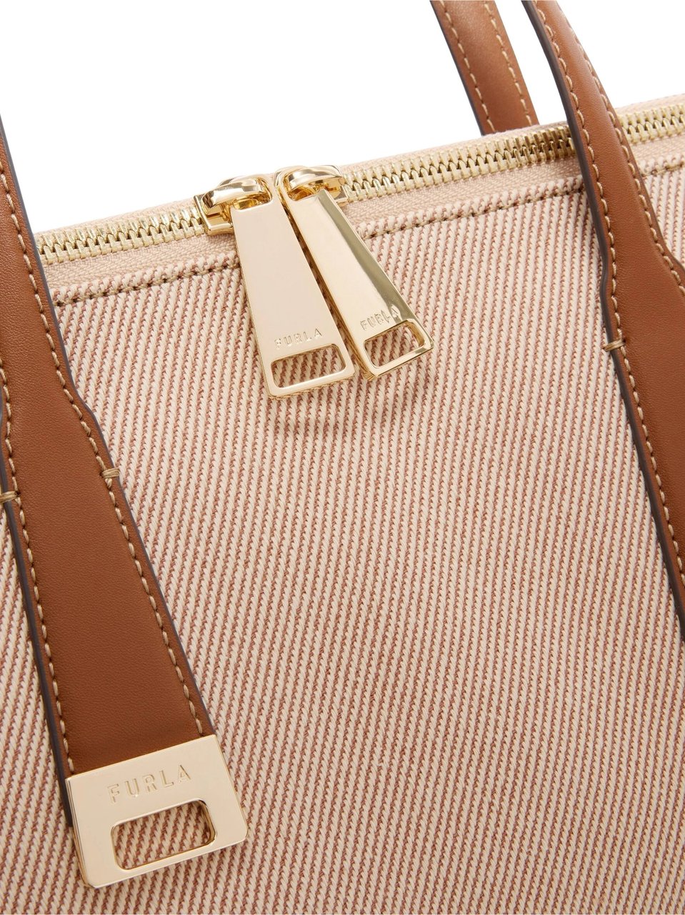 Furla Olivia L Tote Beige Cotton Leather Tote Neutraal