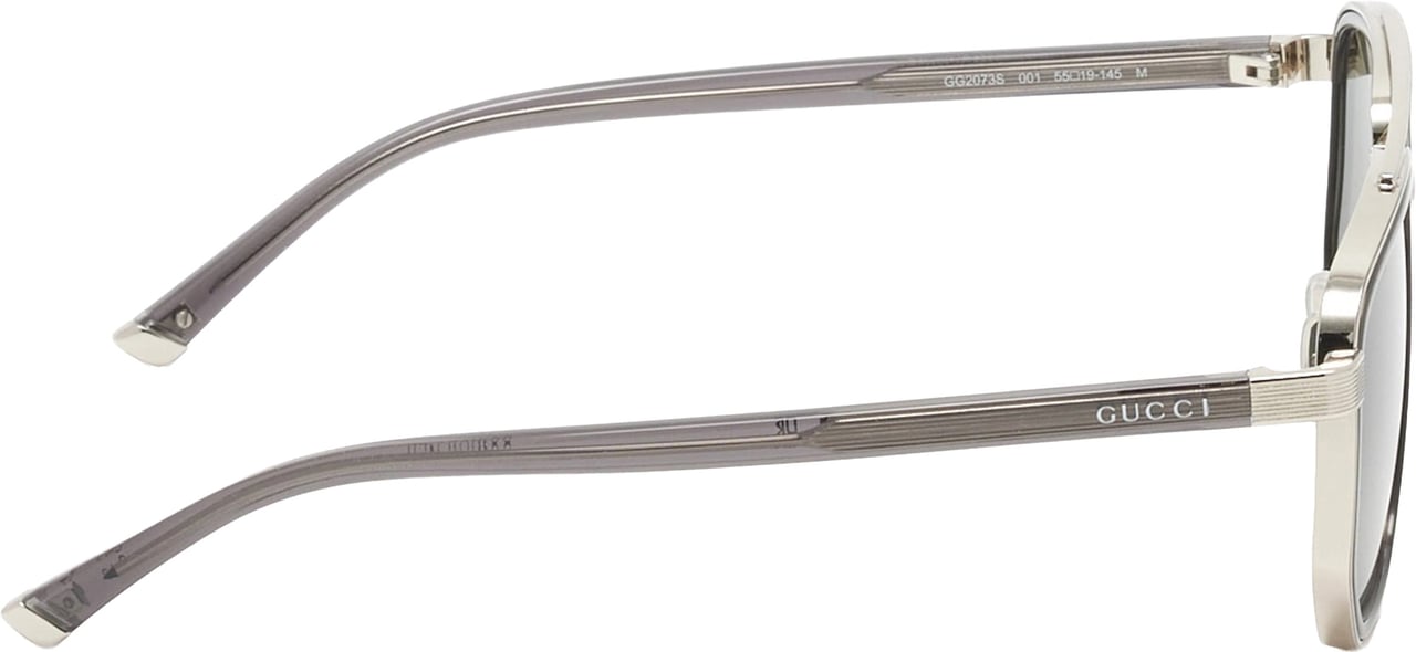 Gucci Silver Silver Metallic Angular Rectangular Sunglasses Grijs