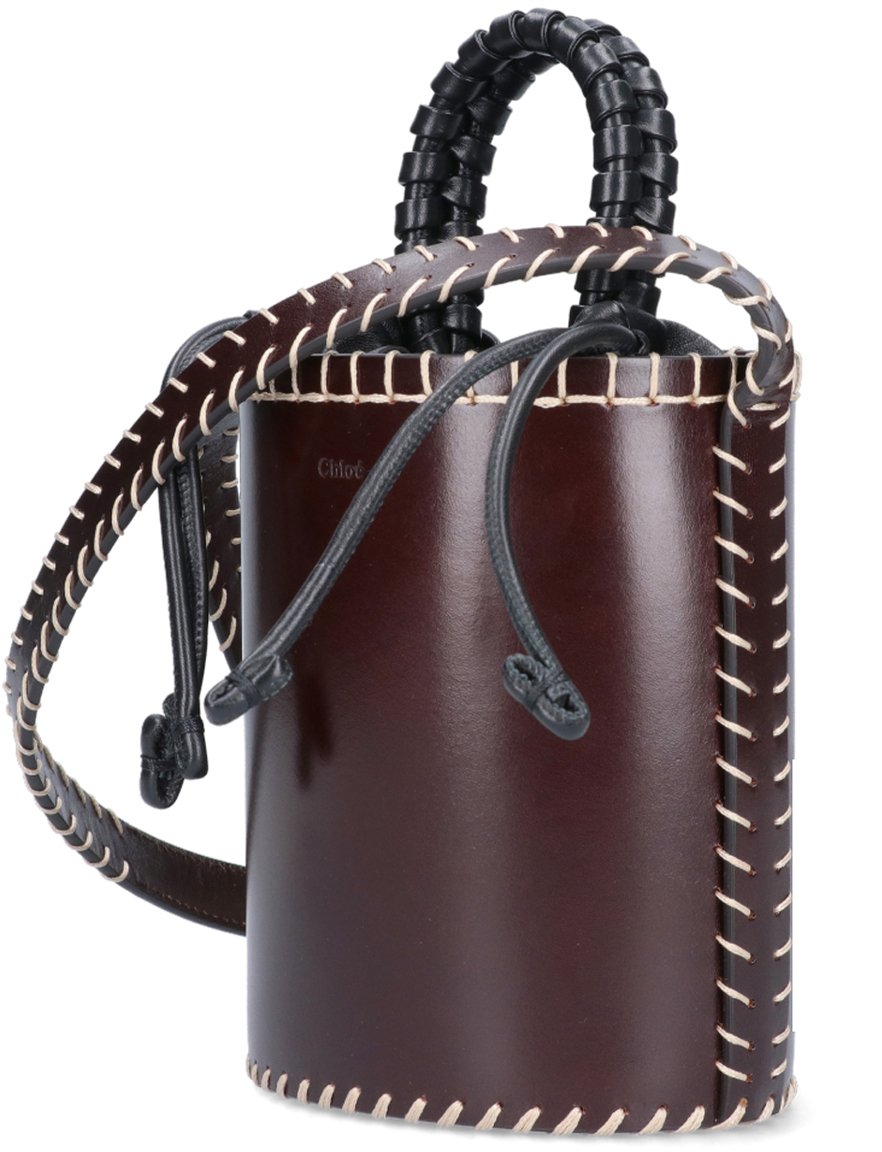 Chloé Brown Structured Leather Whipstitch Handbag Bruin