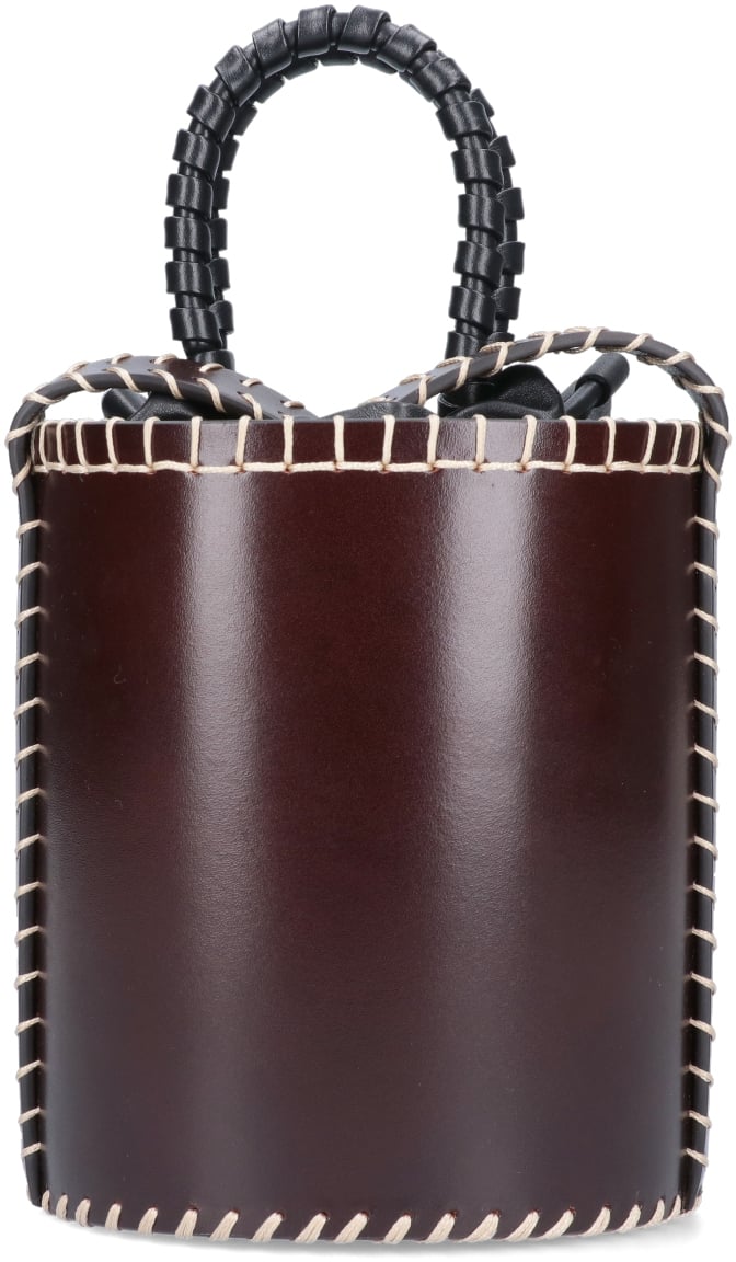 Chloé Brown Structured Leather Whipstitch Handbag Bruin