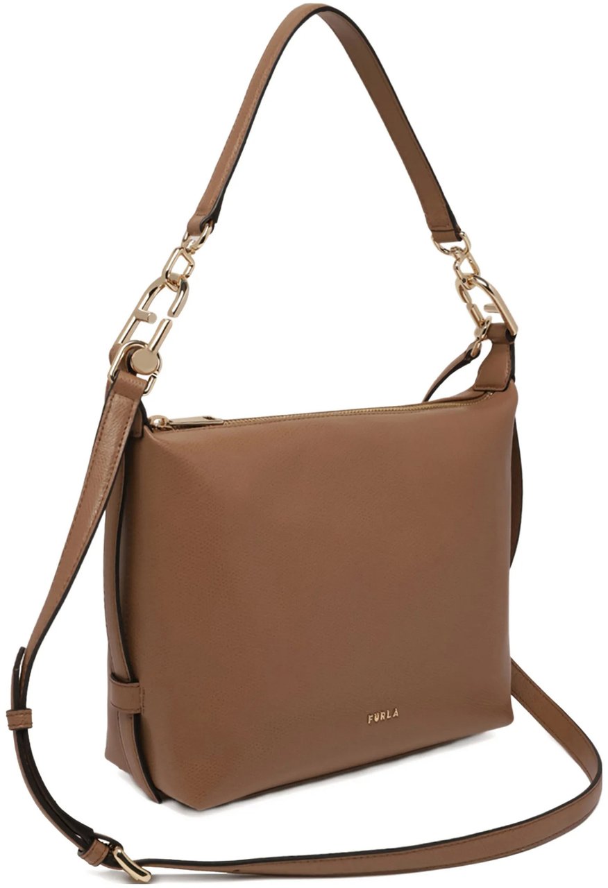 Furla Tonie Mini Hobo Structured Smooth Leather Bag Bruin