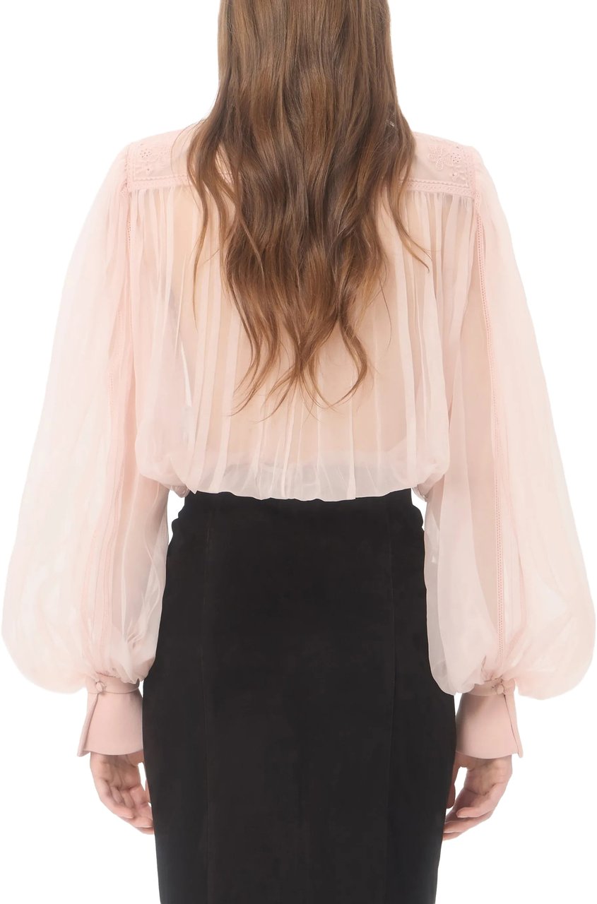 Valentino Neutral Sheer Velvet Floral Applique Blouse Neutraal