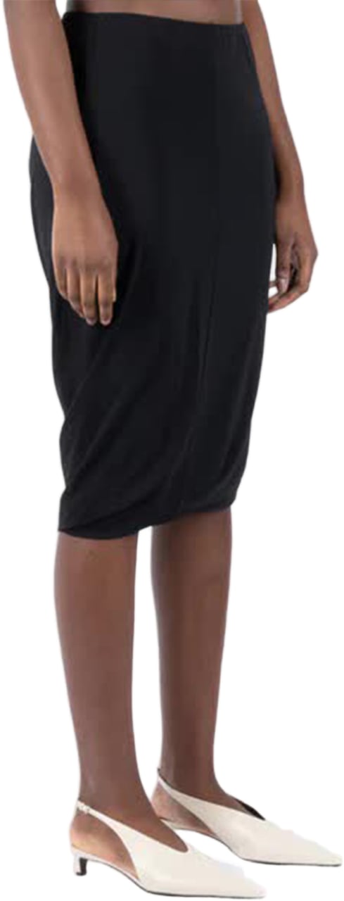 Jil Sander Black Knee-Length Gathered Cotton Skirt Zwart
