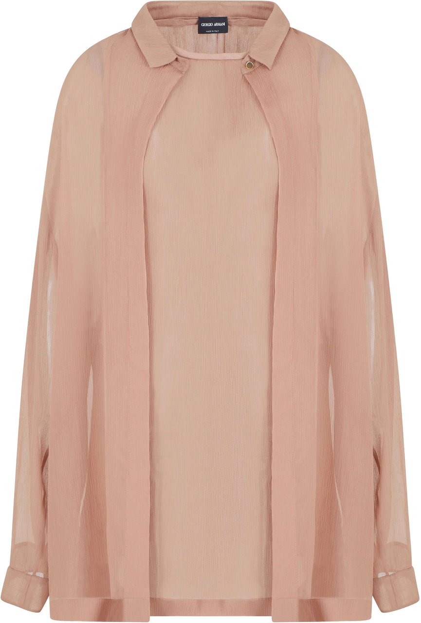 Giorgio Armani Creponne Silk Pointed Collar Fluid Shirt Neutraal
