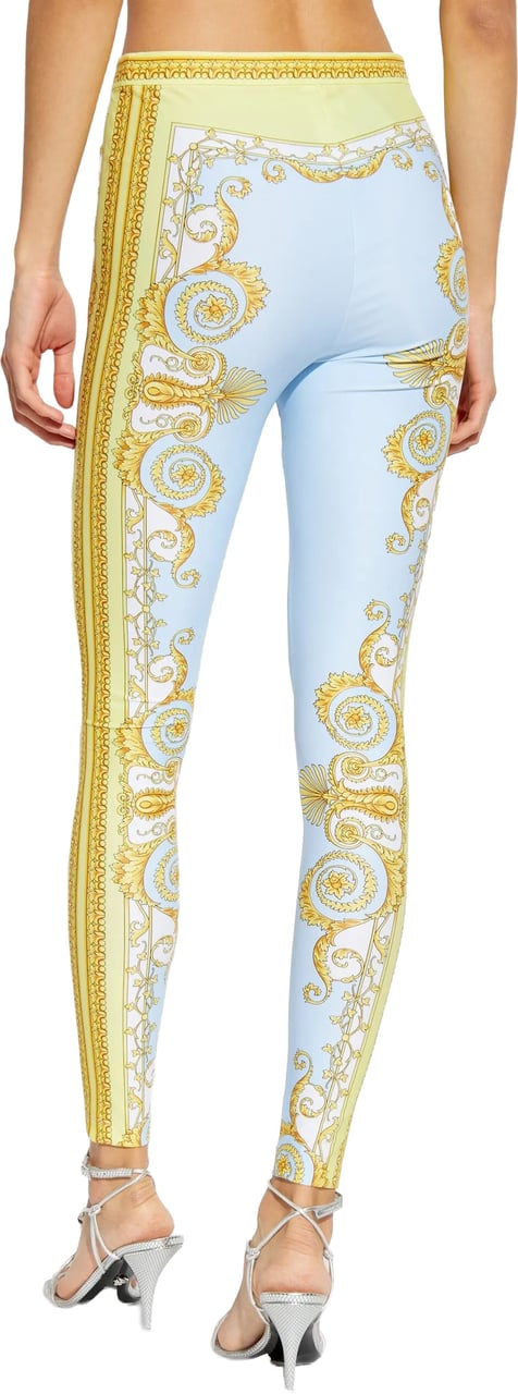 Versace Light Blue Baroque Pattern Work-out Leggings Wit