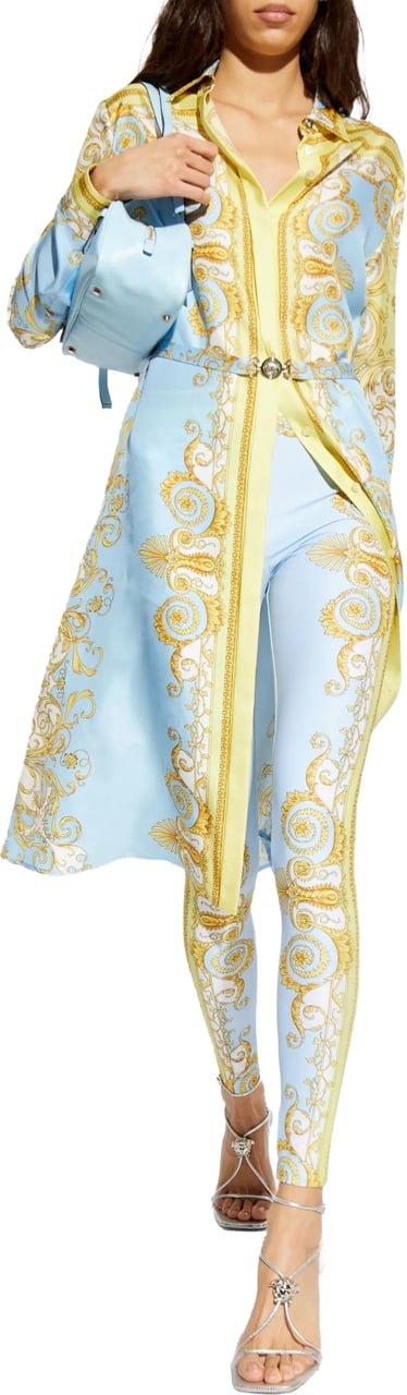 Versace Light Blue Baroque Pattern Work-out Leggings Wit