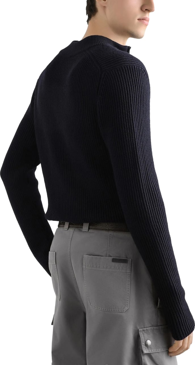 Dolce & Gabbana Black Ribbed Knit Half-Zip Wool Pullover Zwart