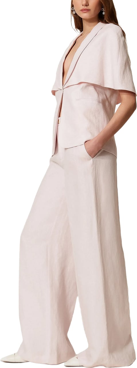 Twin-set Pantalone High-Waisted Wide-Leg Linen Pants Wit