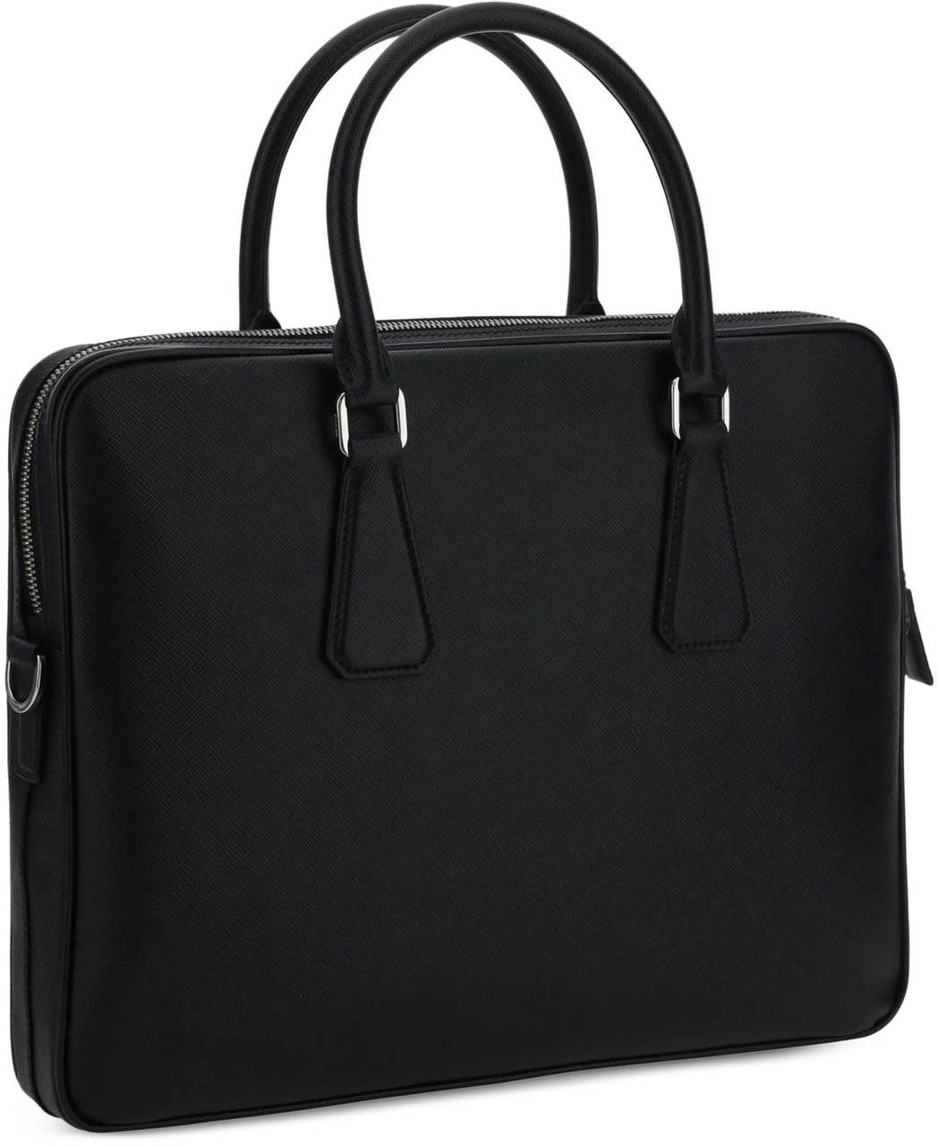 Prada Black Structured Leather Business Bag Zwart