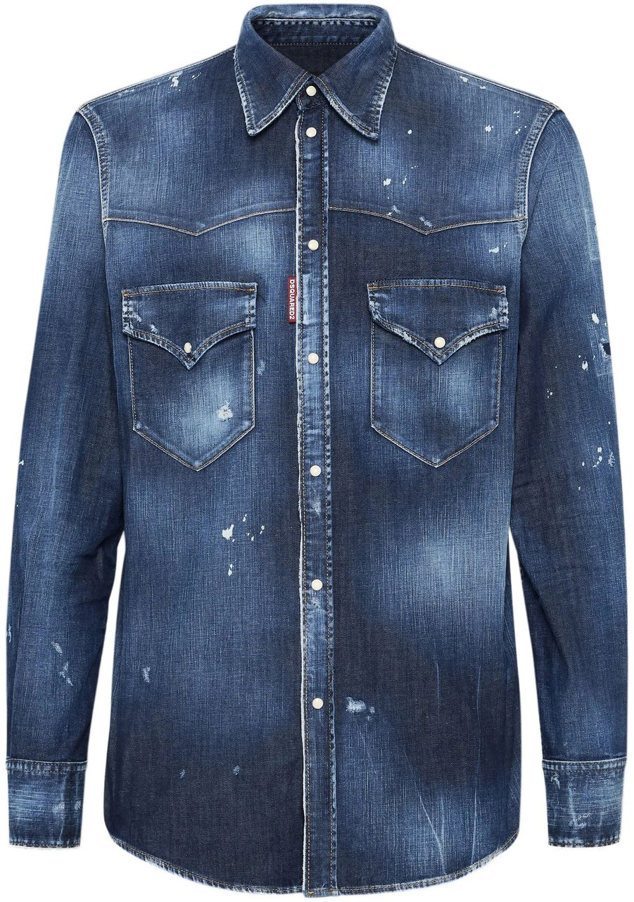 Dsquared2 Fashion Western Distressed Denim Label Shirt Groen