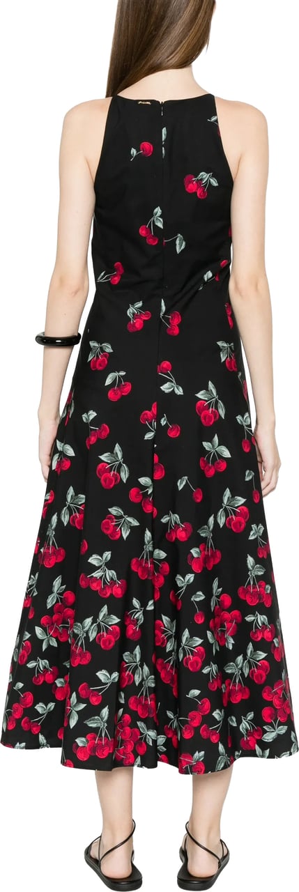 Twin-set Black Fitted Midi Cherry Print Dress Zwart