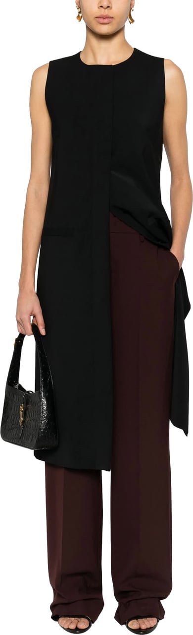 Alberta Ferretti Black Gilet Sleeveless Long Wool Gilet Zwart