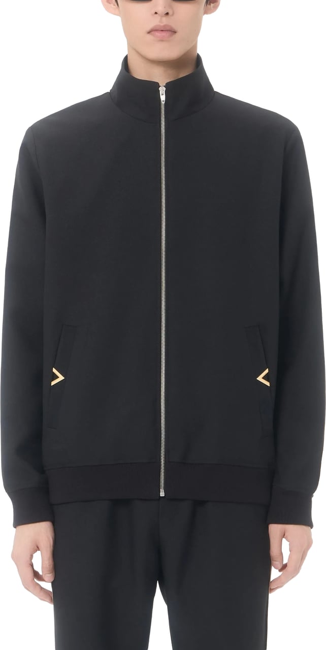 Valentino Black Jersey Sweatshirt Vgold Polyester Jacket Zwart