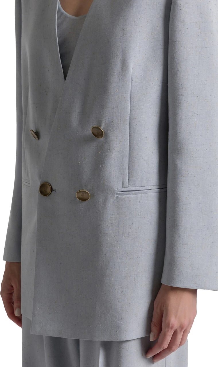 Alberta Ferretti Blue Double-Breasted Padded Viscose Blazer Grijs