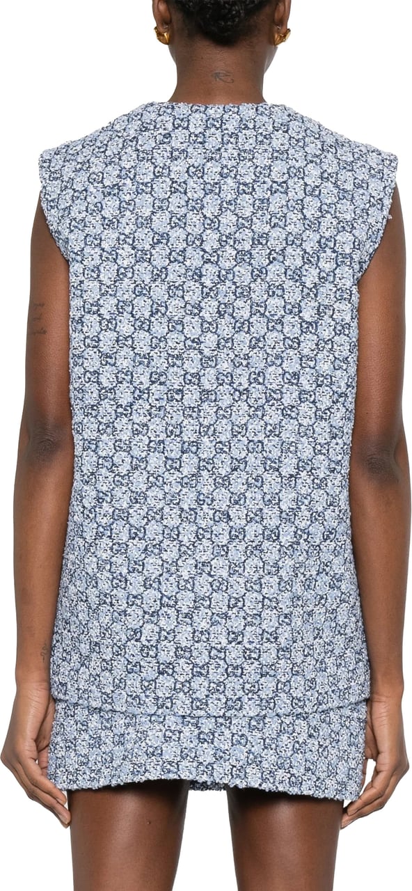 Gucci Blue/White Gilet GG Tweed Boxy Gilet Grijs