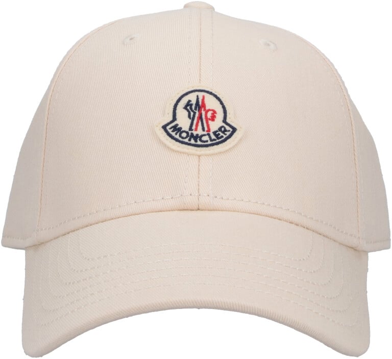 Moncler Cream Cotton Baseball Cap Multicolor Logo Neutraal