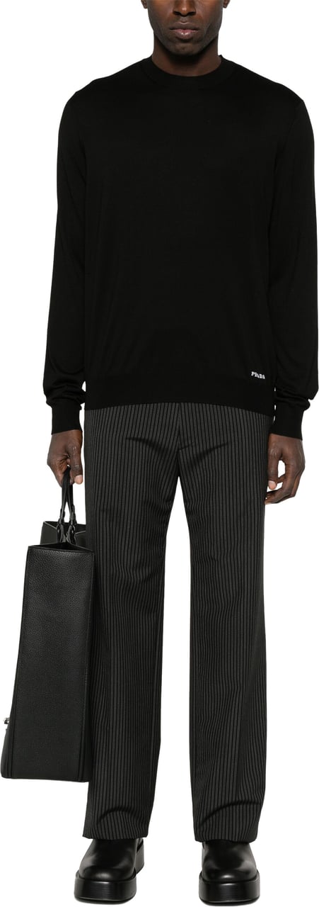 Prada Recycled Silk Crewneck Sweater Zwart