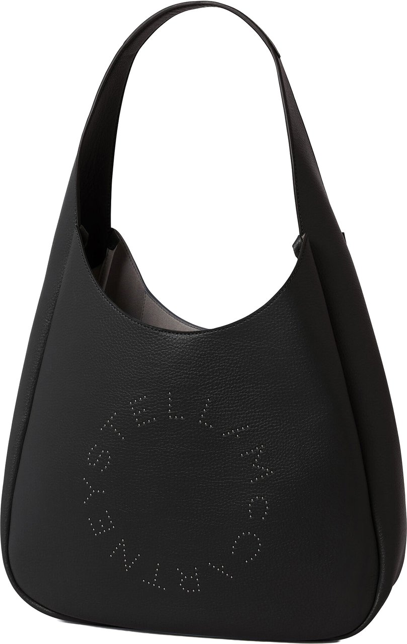 Stella McCartney Black Large Hobo Eco Grainy Shoulder Bag Zwart