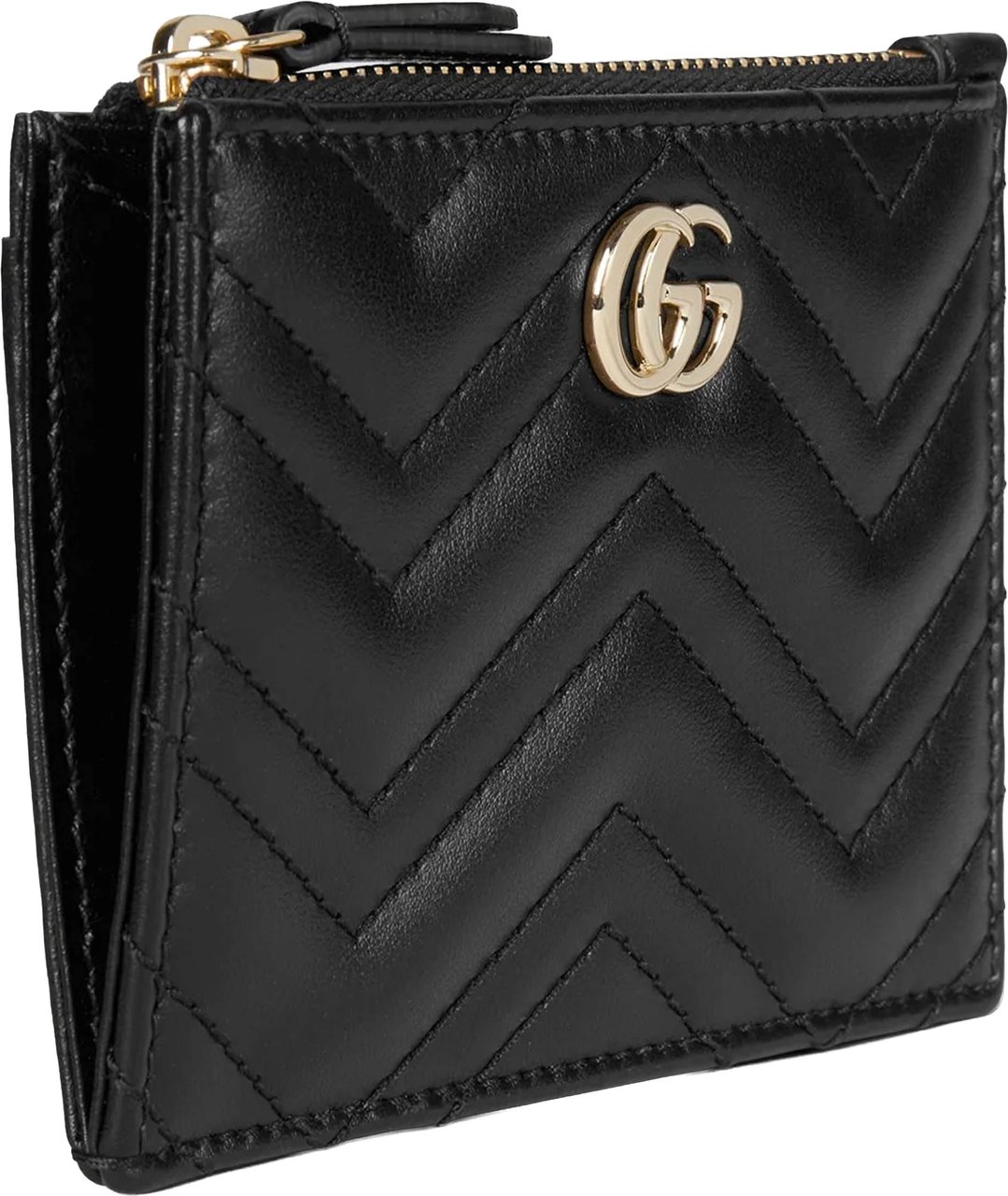 Gucci Black Chevron Quilted Leather Key Pouch Zwart