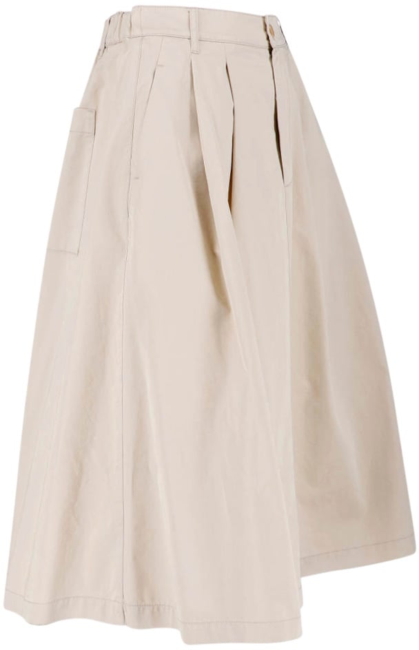 Aspesi Beige Pleated Midi Cotton Skirt Skirt Neutraal