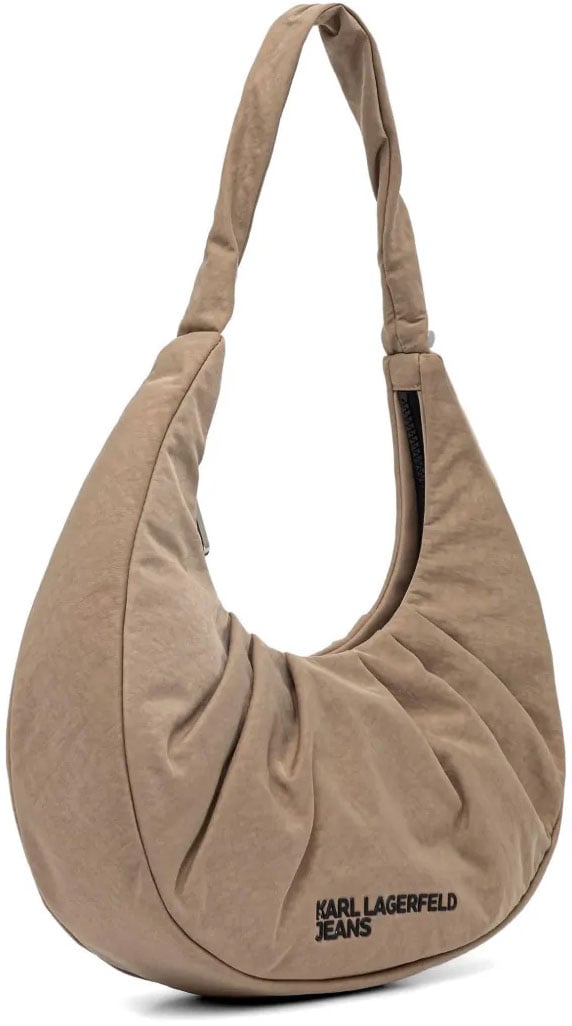 Karl Lagerfeld Crescent-Shaped Handbag with Padded Texture and Embossed Logo Neutraal
