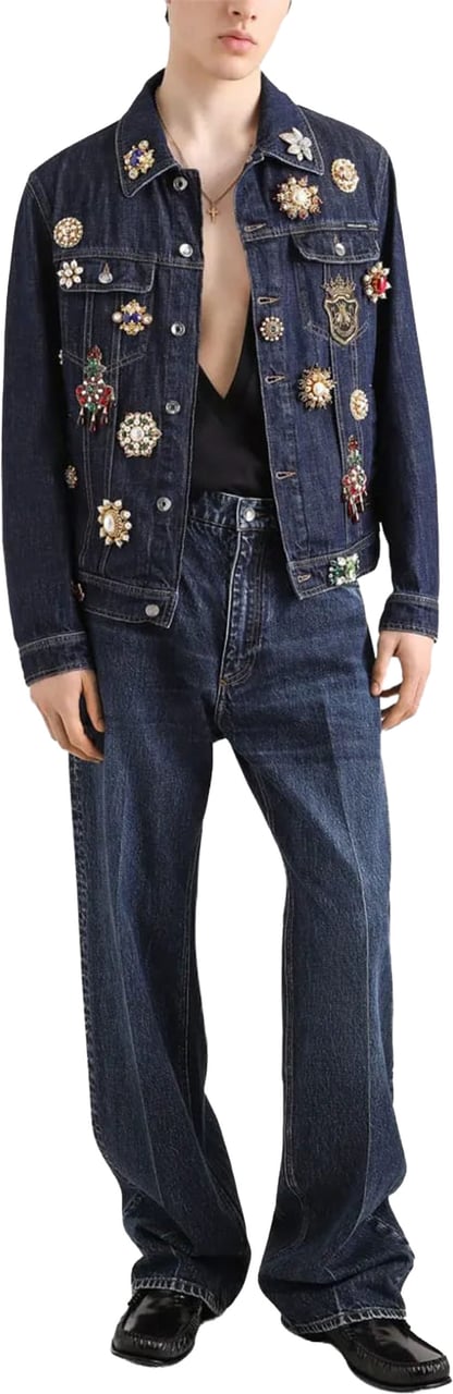 Dolce & Gabbana Oversized Wide-Leg Faded Blue Denim Jeans Zwart