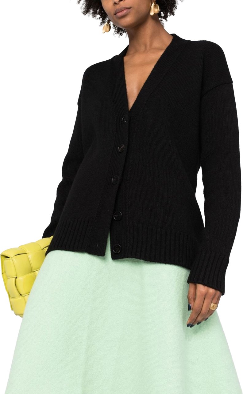 Jil Sander Black Boxy Cashmere V-Neck Cardigan Zwart