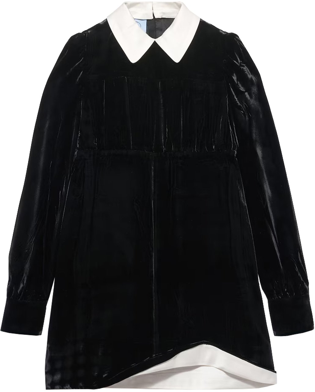 Prada Black Velvet Puffed-Sleeve Mini Dress Zwart