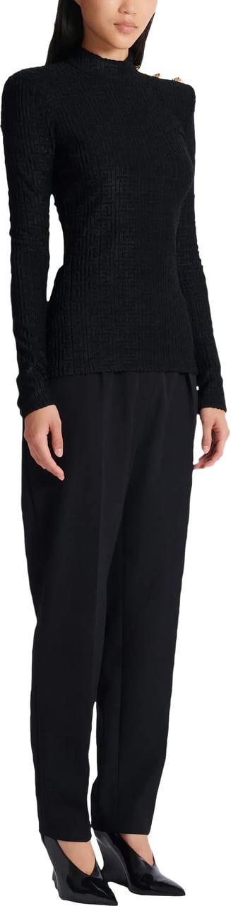 Balmain Fitted Long-Sleeved Textured Pattern Top Zwart