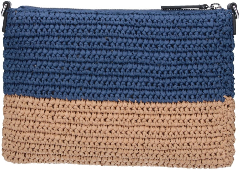 Marni Blue Seaside Two-Tone Raffia Pouch Blauw