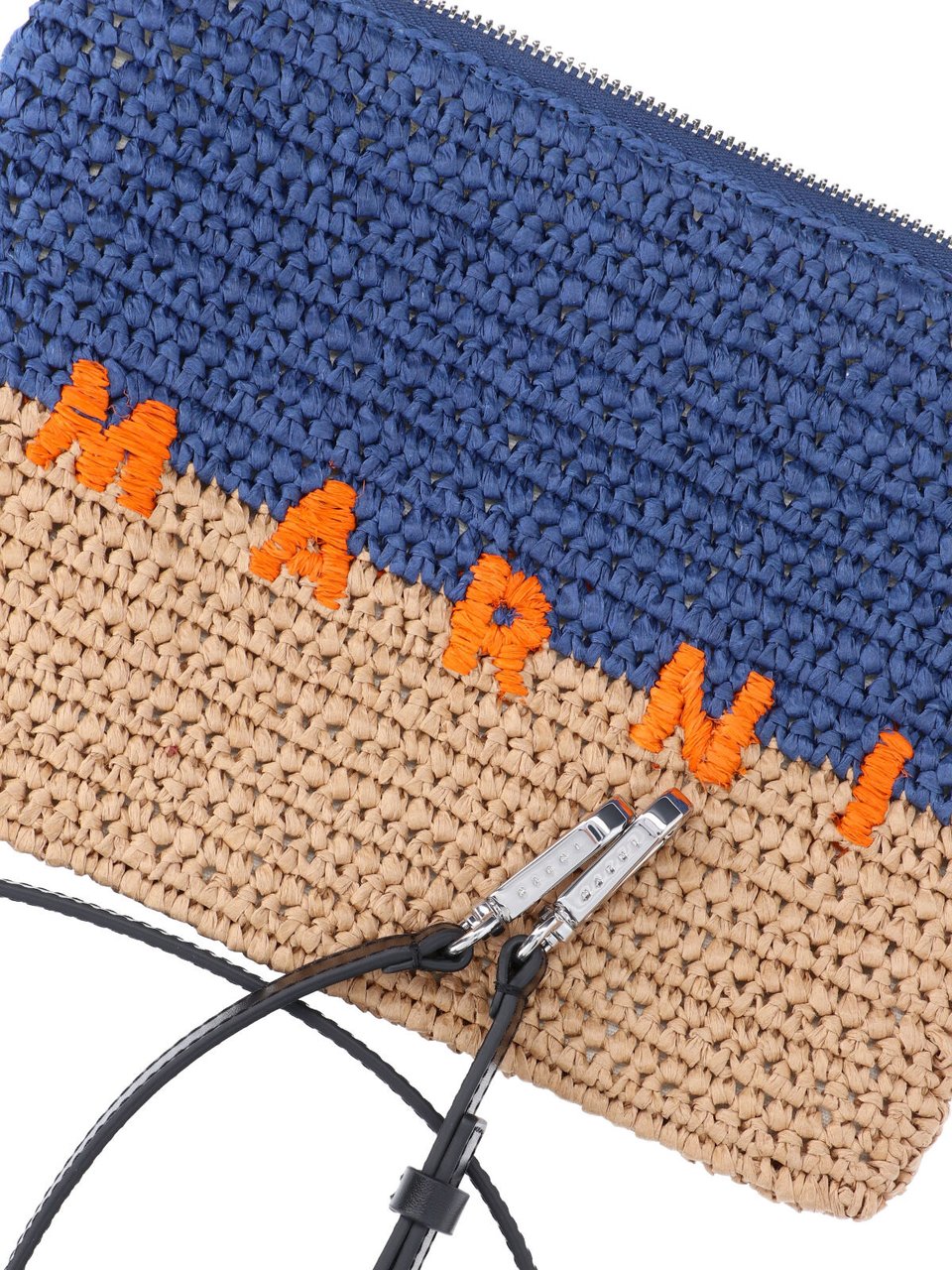 Marni Blue Seaside Two-Tone Raffia Pouch Blauw