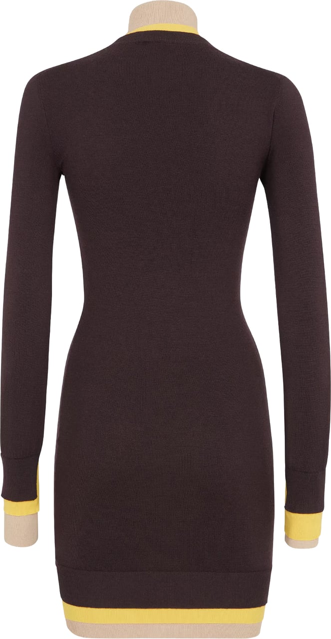 Fendi Dark Purple Wool Trompe-l'œil Ribbed Dress Zwart