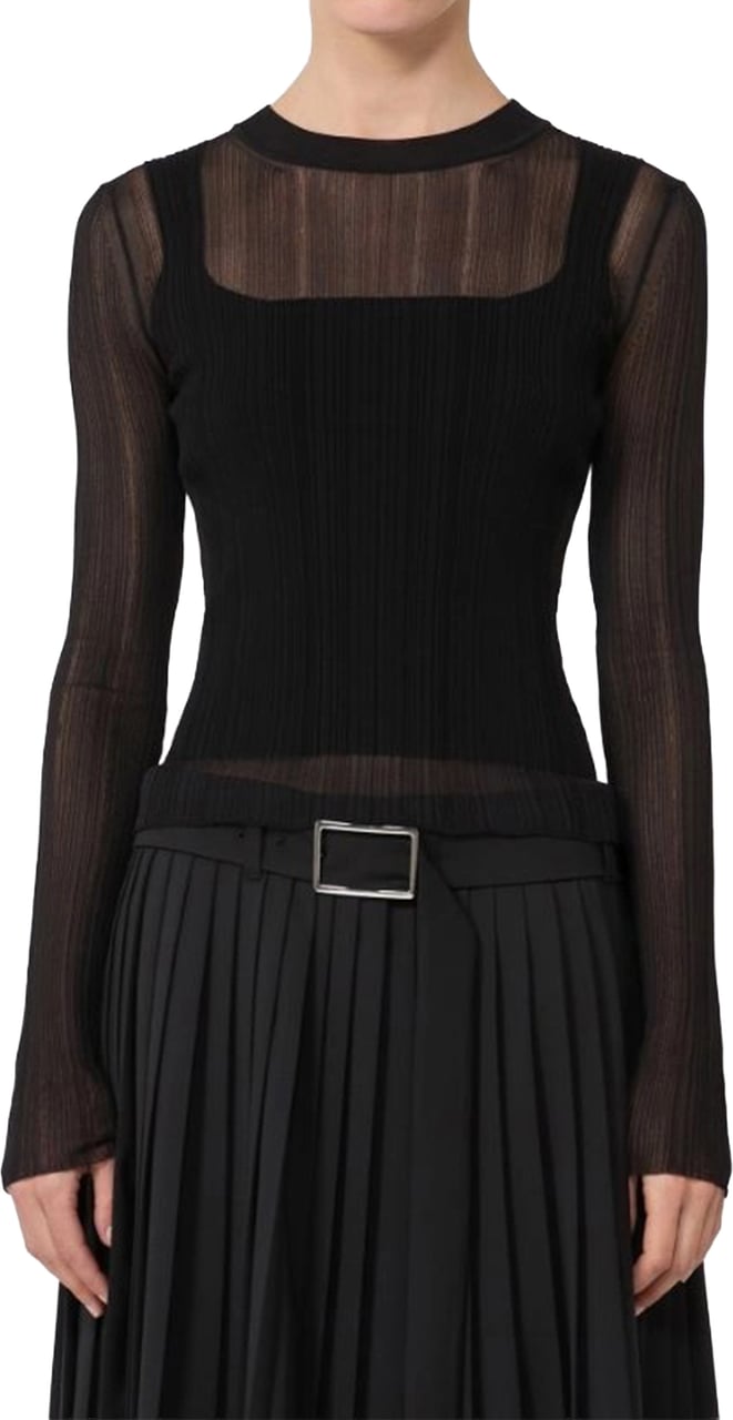 Sportmax Black Buono Fitted Sheer Ribbed Sweater Zwart