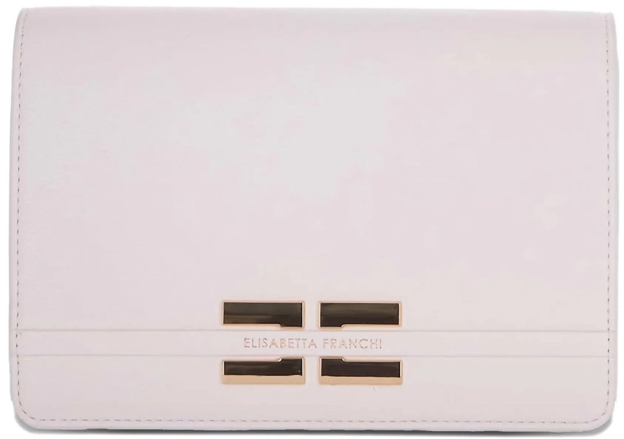 Elisabetta Franchi Rectangular Pink Smooth Geometric Clasp Clutch Wit