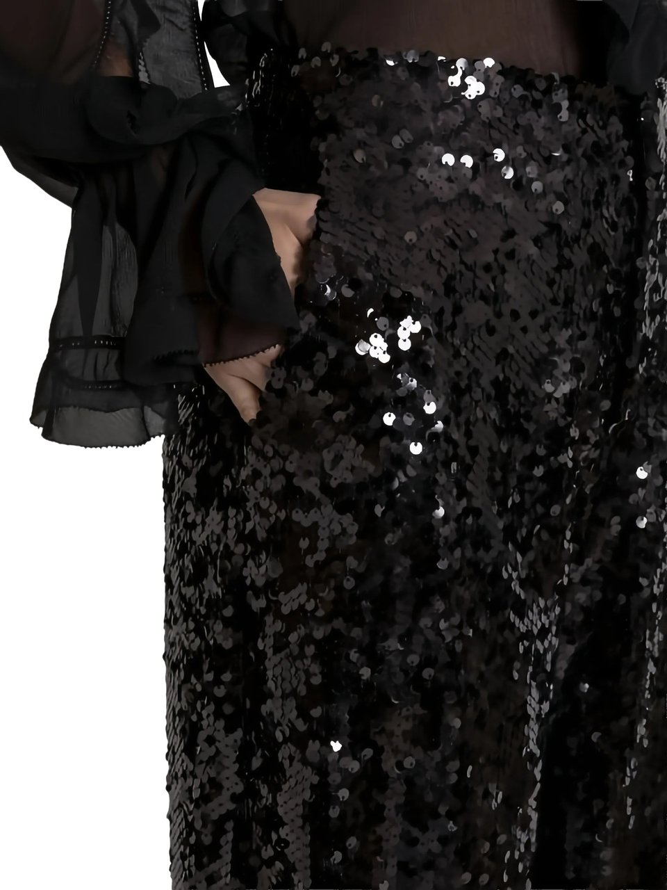 Alberta Ferretti Black Pantalone Wide-Leg Sequin Polyester Pants Zwart