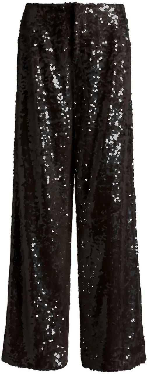 Alberta Ferretti Black Pantalone Wide-Leg Sequin Polyester Pants Zwart
