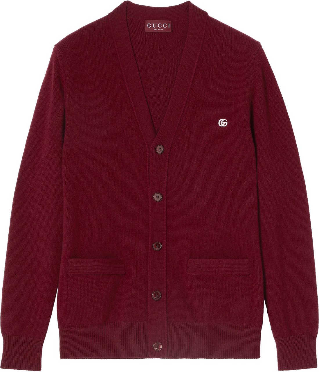 Gucci Burgundy Deep V-Neck Button Cardigan Rood