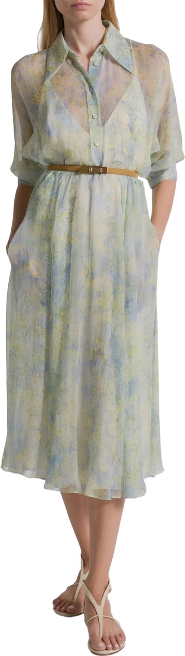 Alberta Ferretti Pastel Abito Print Silk Midi Dress Wit