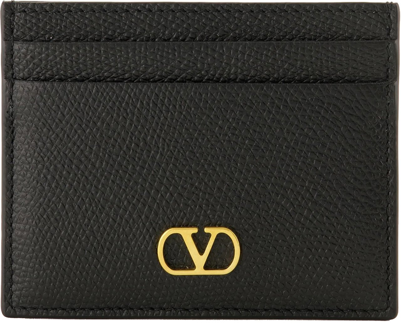 Valentino Black Vlogo Signature Textured Leather Case Zwart