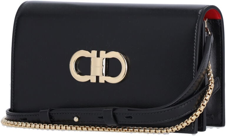 Ferragamo Black Mini Gancini Brushed Leather Bag Zwart