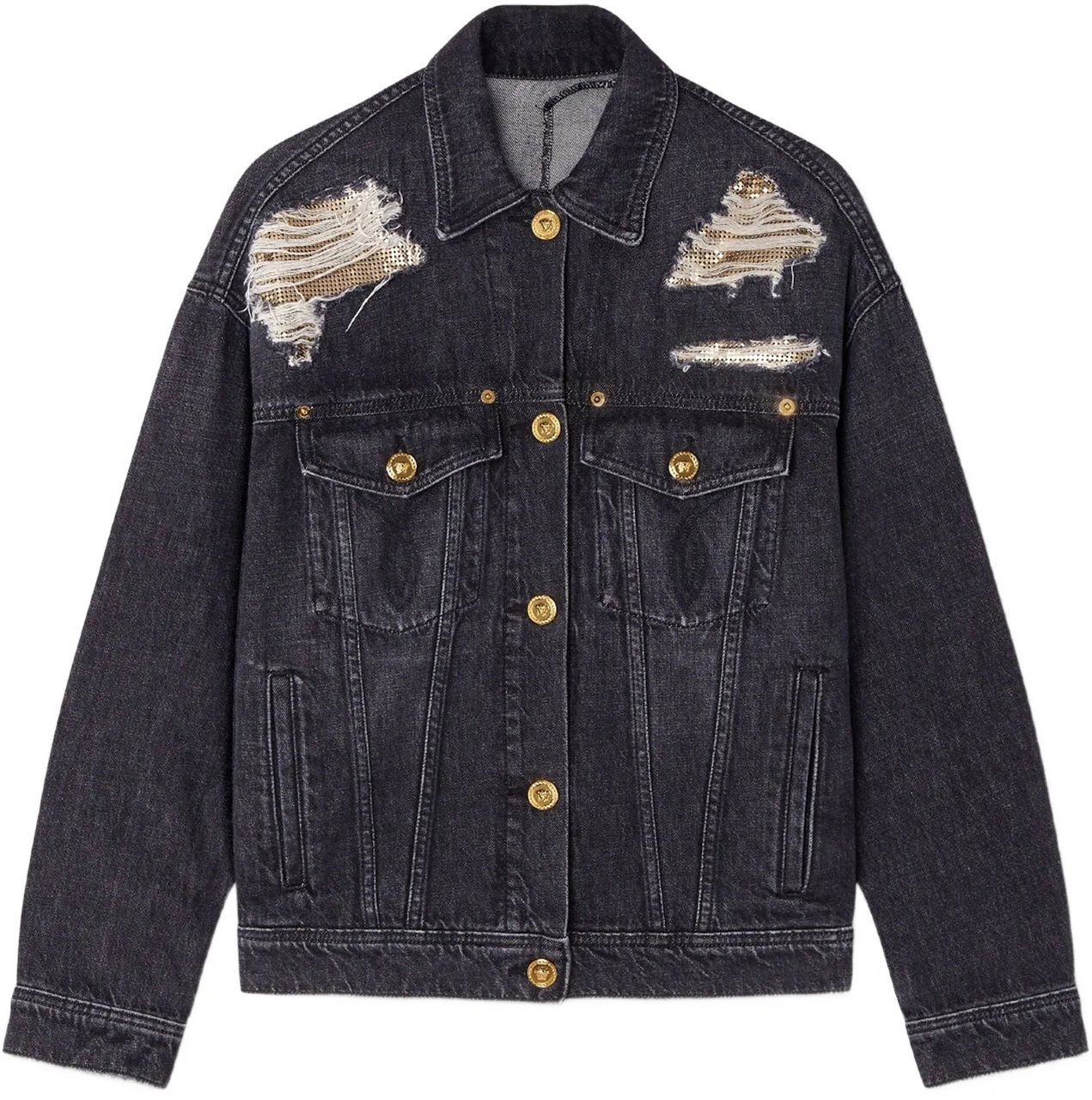Versace Indigo Blouson Denim Vintage Distressed Jacket Zwart
