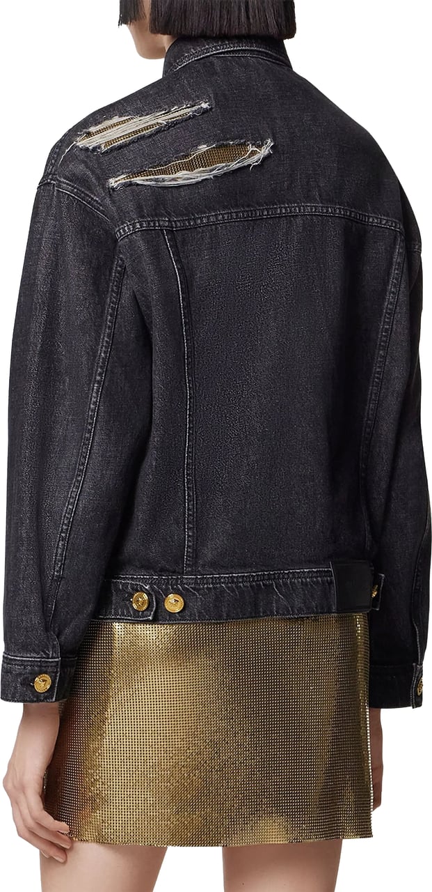 Versace Indigo Blouson Denim Vintage Distressed Jacket Zwart