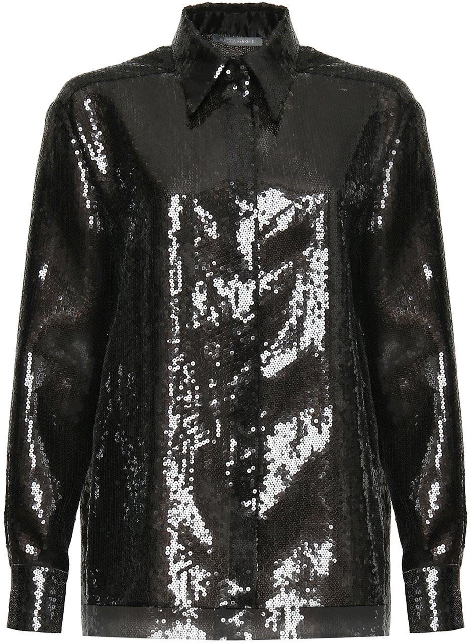 Alberta Ferretti Black Sequin-Embellished Polyester Shirt Zwart