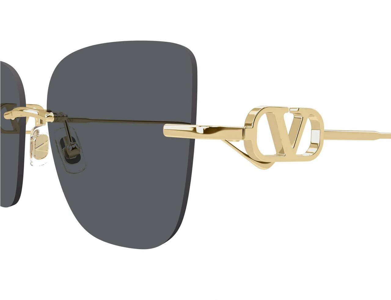Valentino Black Rimless Rectangular Gold-tone Metal Sunglasses Grijs