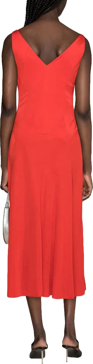 Lanvin Red Abito Midi A-Line Viscose Dress Rood