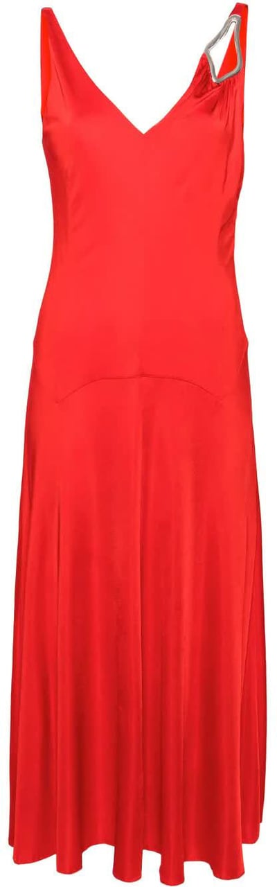 Lanvin Red Abito Midi A-Line Viscose Dress Rood